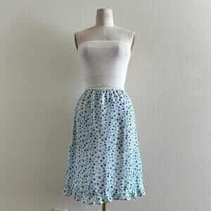 Handmade White Blue Polka Dot Ruffled Midi Slip Skirt